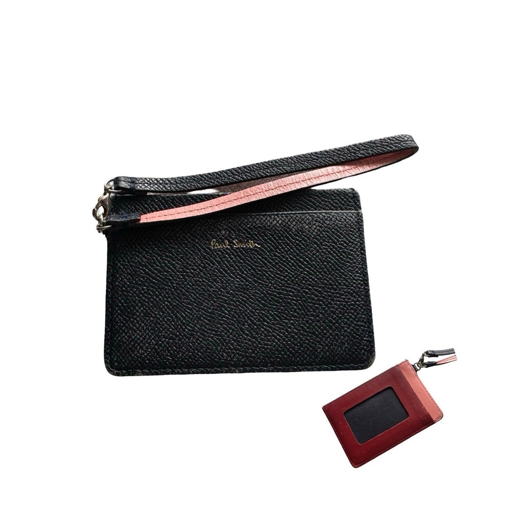Paul Smith Black Pebbled Leather Card Holder Wristlet